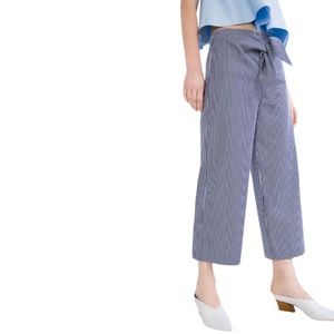 Zara Wide Leg Cropped Pants Front Tie Waist